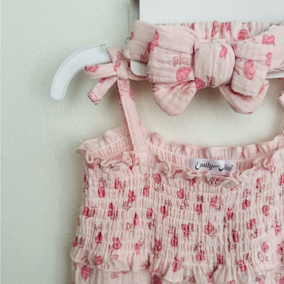 Emily & Oliver Baby Girls Floral Coverall & Headband Set Size NWT - Picture 4 of 13